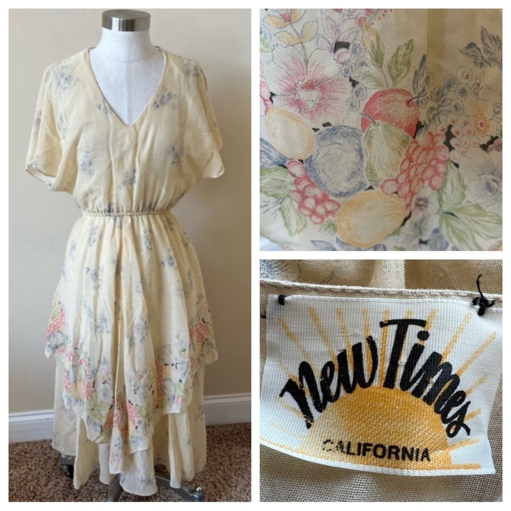 Vintage 1970’s New Times California layered v-neck midi dress 26080